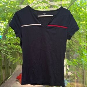 Navy Blue Tommy Hilfiger Tee with Red and White Stripes